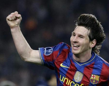 Barcelona's&nbsp;Lionel&nbsp;Messi&nbsp;of&nbsp;Argentina&nbsp;reacts&nbsp;after&nbsp;scoring&nbsp;a&nbsp;goal&nbsp;against&nbsp;Arsenal&nbsp;during&nbsp;their&nbsp;Champions&nbsp;League&nbsp;quarterfinal&nbsp;second&nbsp;leg&nbsp;soccer&nbsp;match&nbsp;at&nbsp;the&nbsp;Camp&nbsp;Nou&nbsp;Stadium&nbsp;in&nbsp;Barcelona,&nbsp;Spain,&nbsp;Tuesday,&nbsp;April&nbsp;6,&nbsp;2010.&nbsp;Messi&nbsp;scored&nbsp;four&nbsp;times&nbsp;as&nbsp;Barcelona&nbsp;beat&nbsp;Arsenal&nbsp;4-1&nbsp;to&nbsp;reach&nbsp;the&nbsp;Champions&nbsp;League&nbsp;semifinals&nbsp;for&nbsp;the&nbsp;third&nbsp;straight&nbsp;year.&nbsp;(Xinhua/Reuters&nbsp;Photo)