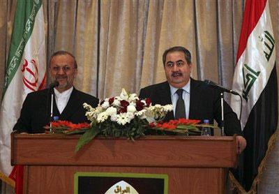 Iranian&nbsp;foreign&nbsp;minister&nbsp;Manouchehr&nbsp;Mottaki,&nbsp;left,&nbsp;and&nbsp;his&nbsp;Iraqi&nbsp;counterpart&nbsp;Hoshyar&nbsp;Zebari&nbsp;hold&nbsp;a&nbsp;joint&nbsp;press&nbsp;conference&nbsp;in&nbsp;Baghdad,&nbsp;Iraq,&nbsp;Thursday,&nbsp;Jan.&nbsp;7,&nbsp;2010.&nbsp;(AP&nbsp;Photo/Karim&nbsp;Kadim)