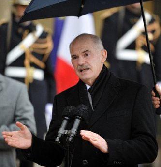 Greek&nbsp;Prime&nbsp;minister&nbsp;George&nbsp;Papandreou&nbsp;addresses&nbsp;journalists&nbsp;as&nbsp;he&nbsp;leaves&nbsp;a&nbsp;working&nbsp;lunch&nbsp;with&nbsp;France's&nbsp;President&nbsp;Nicolas&nbsp;Sarkozy,&nbsp;at&nbsp;the&nbsp;Elysee&nbsp;Palace&nbsp;in&nbsp;Paris.&nbsp;(AFP/Eric&nbsp;Feferberg)