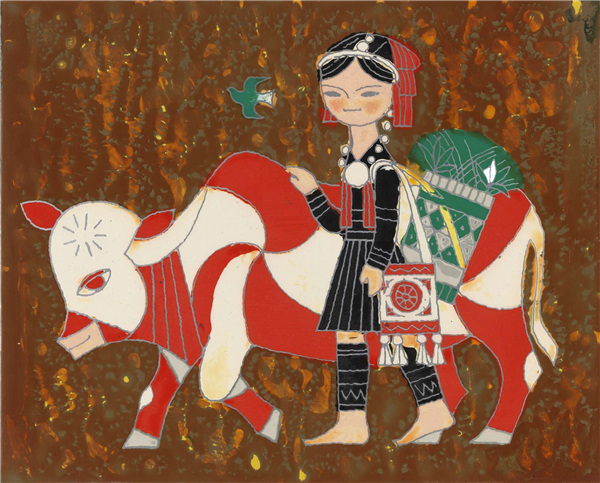 小牛回家(漆画)   12.5×15.2厘米   1979年 黄维中   中国美术馆藏
