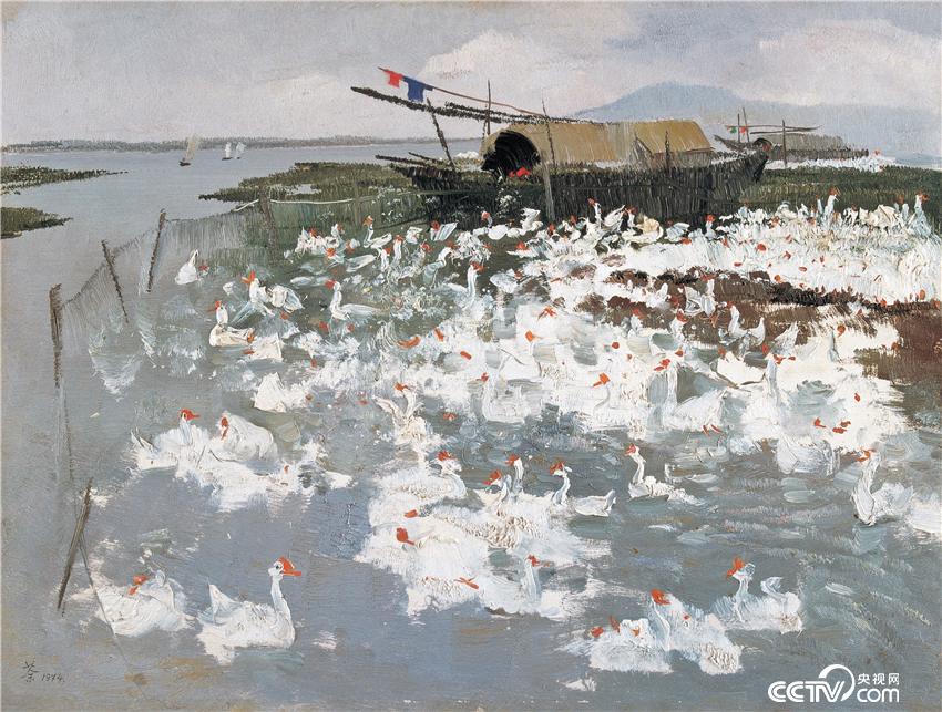 太湖鹅群 吴冠中 油画  44×59.5cm 1974年 