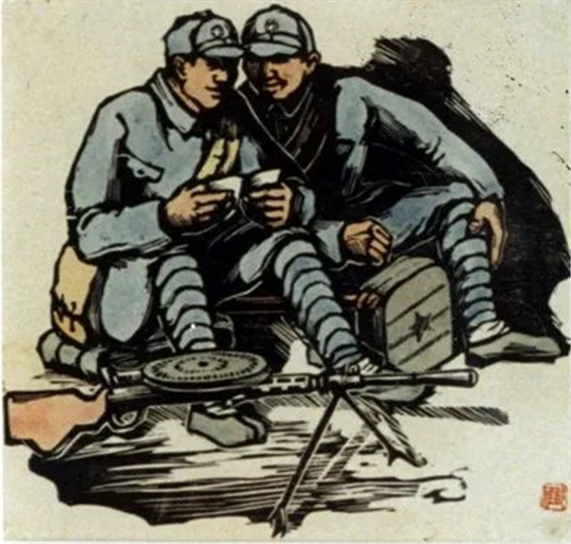《掌握新武器，学习新文化》 邹雅 12×12cm 套色版画 北京画院藏 1939