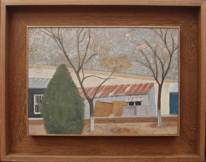 胡昌茕《下滑的棚户屋》木板 矿物质色粉坦培拉 30×42cm