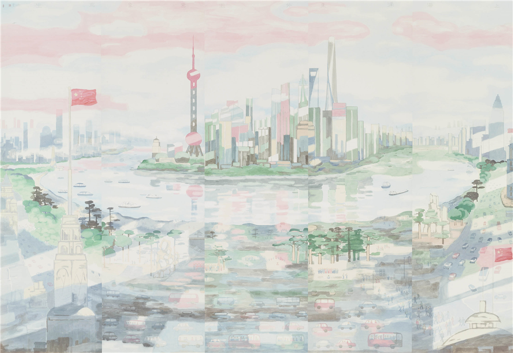 《浦东清晨意象图》 田黎明 中国画 297×490cm 2021