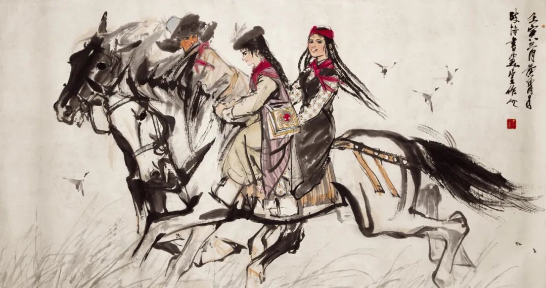 上学途中  黄胄  中国画 1962年  97×180cm  全国政协机关藏
